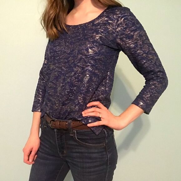 Ann Taylor Petite Blue Sparkly Top Size XXSP - Picture 1 of 3